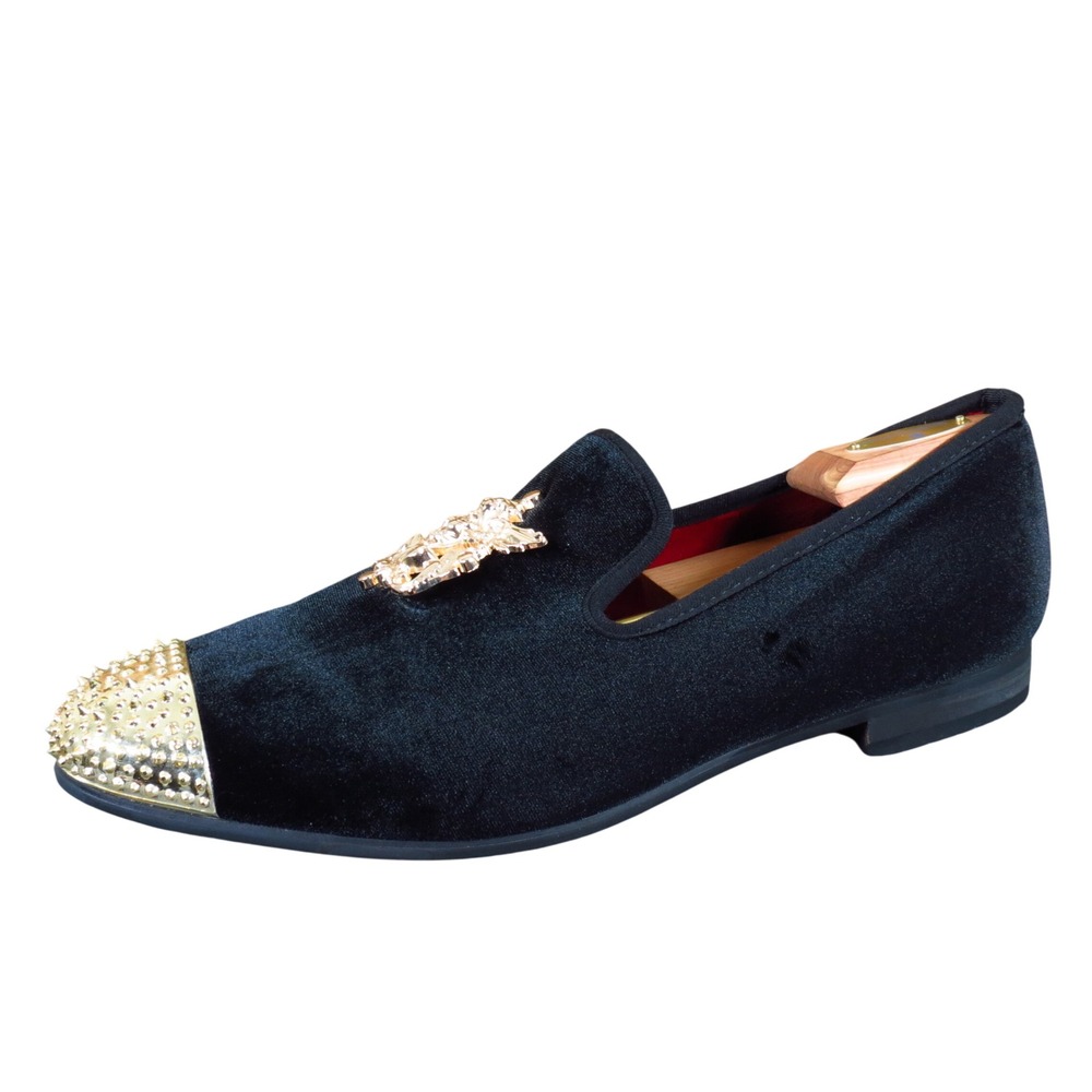 JITAI Velvet Crest Mens Loafers Size 12 Formal Wedding Party Black Gold Spiked
